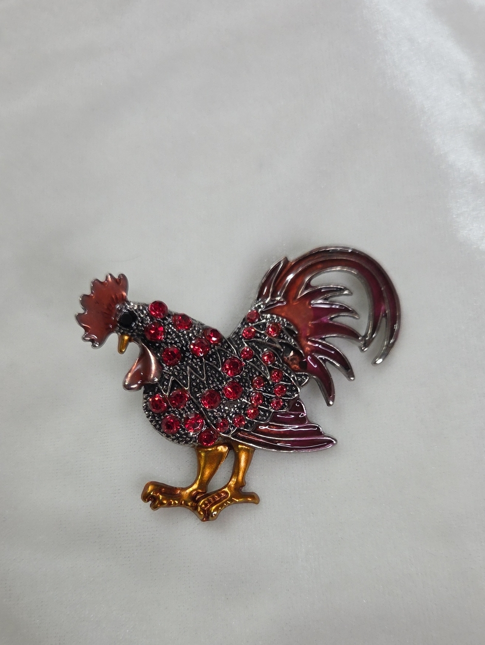 Women's Red Rhinestone Rooster Brooch Retro Style Pin Rhinestones Elegant Unique - Picture 4 of 6